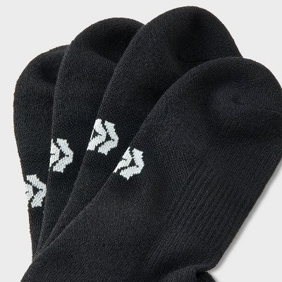 Men's 3pk Quarter Crew Socks - All In Motion Black 6-12: Recycled Polyester, Cushioned Heel & Toe