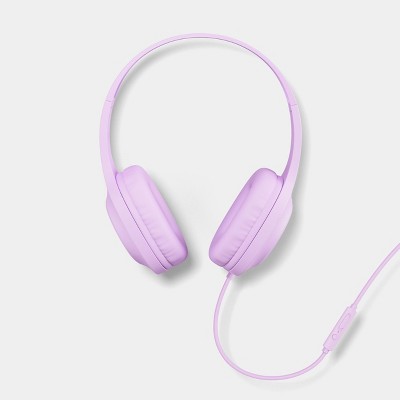Wired Banded Over Ear Headphones with Microphone in Bright Lilac - heyday