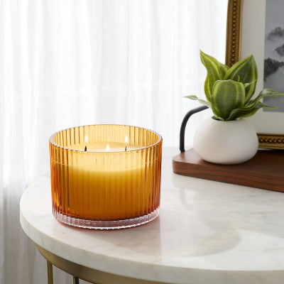 3 Wick Ribbed Glass Vanilla Pumpkin Fall Candle - Threshold: Fall
