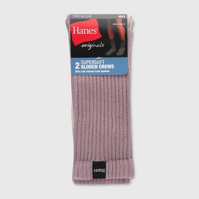 Hanes Originals Premium Men's SuperSoft Slouch Crew Socks 2pk - Sand/Mauve 6-12