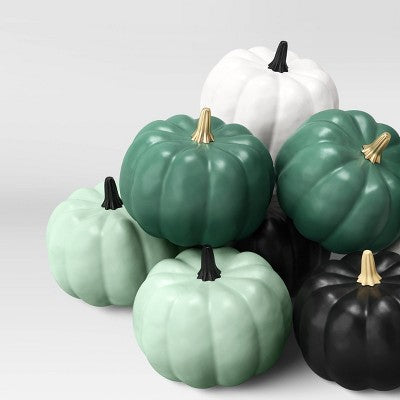 8pk Painted Halloween Pumpkins Black/White/Greens - Hyde & EEK! Boutique: Foam Decorative Accent Set, Tabletop Decor