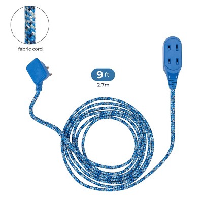 Globe Electric 9' Fabric Extension Cord with 3 Polarized Outlets Metallic Blue