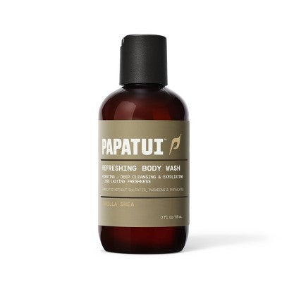 Papatui Men's Sulfate-Free Exfoliating and Hydrating Coconut Oil Body Wash - Vanilla Shea - Trial and Travel Size - 3 fl oz