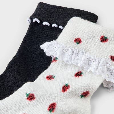 Women's 2pk Comfortwear Strawberry Anklet Socks - Auden - White/Ebony