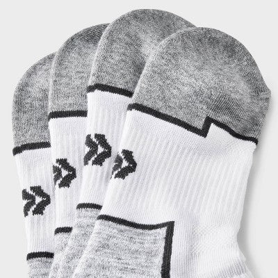 Women's Cushioned Active Accents 4pk Athletic Tab No Show Socks - All In Motion White/Gray 4-10: Recycled Polyester, Arch Support