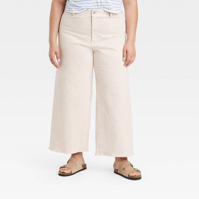 Women's High-Rise Sailor Wide Leg Ankle Jeans - Universal Thread Beige 17
