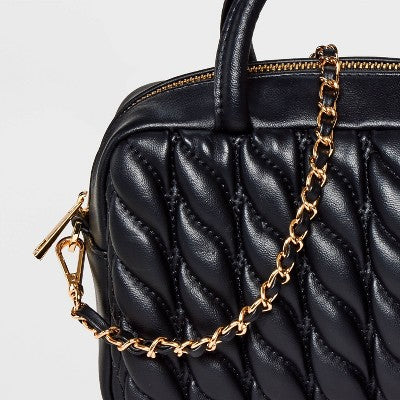 Gold Chain with Faux Leather Crossbody Handbag Strap - A New Day Black/Gold: Metal Accessory