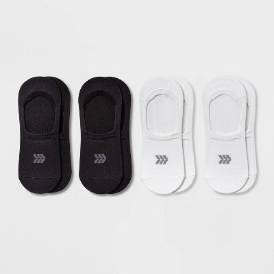 Women's Lightweight 4pk Liner Socks - All In Motion White/Black 4-10: Moisture Wicking, Arch Support