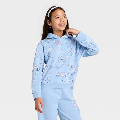 Girls' Disney Stitch Hooded Fleece Sweatshirt - Aqua Blue XL