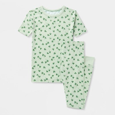 Kids' 2pc St. Patrick's Day Shamrocks Tight Fit Pajama Set - Cat & Jack Green 8