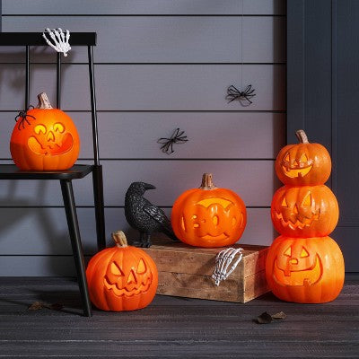 9" Lit Pumpkin Boo with Timer Decorative Prop - Hyde and EEK! Boutique