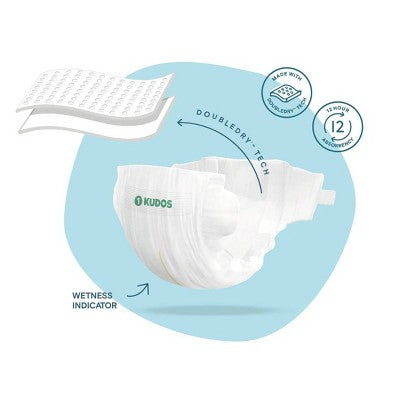 Kudos Chlorine Free Cotton-Lined Disposable Diapers - Size 3 - 58ct: Elastic Stretch Sides, Sulfate-Free, Non-Toxic