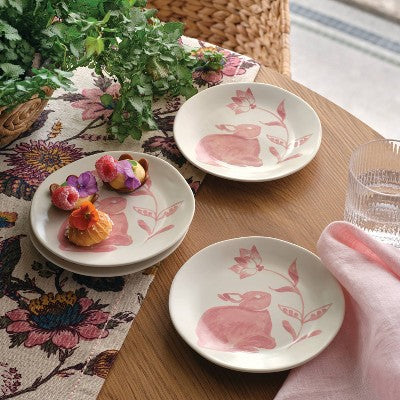 4pk 6" Easter Stoneware Aralia Appetizer Plates Hand Painted Pink - Threshold