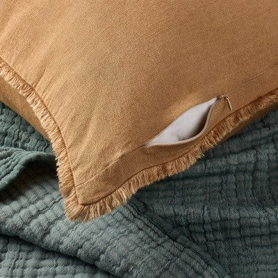 King Euro Heavyweight Linen Blend Decorative Throw Pillow Warm Brown - Casaluna: Rectangle, Rayon & Linen, Removable Cover (LOCAL PICKUP ONLY)