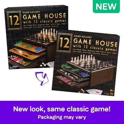 Game Gallery 12 Classic Games in Wooden Storage House, Styles May Vary