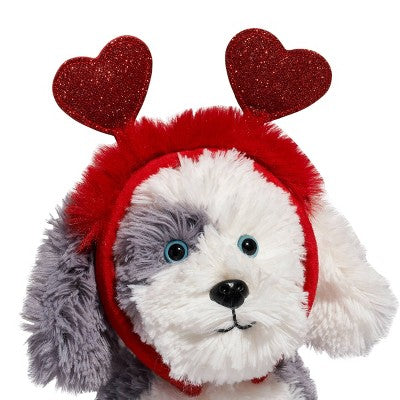 FAO Schwarz 12" Sparklers Toy Plush Sheep Dog with Removable Red Heart Boppers