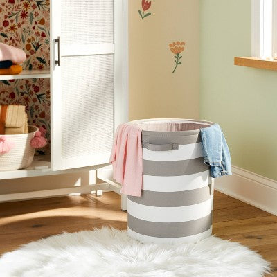 Extra Large Canvas Striped Kids' Bin Gray - Pillowfort: Toy Storage, Decorative Circular Bin, 38.2 Volume Capacity (LOCAL PICKUP ONLY)