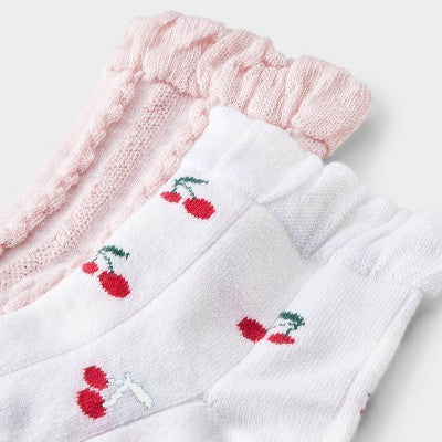 Women's Cherries 2pk Ankle Socks with Ruffle Cuff - Auden White/Pink 4-10