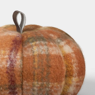 Plaid Faux Mohair Shaped Pumpkin Throw Pillow Orange - Threshold