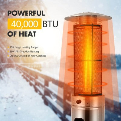 Costway 40000 BTU Patio Heaters Stainless Steel Round Propane Glass Tube Flame W/Wheels (LOCAL PICKUP ONLY)