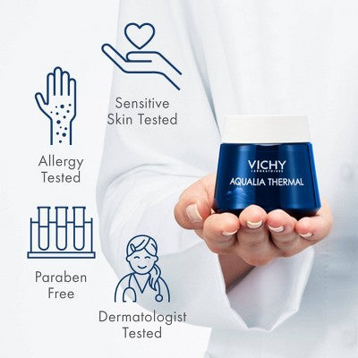 Vichy Aqualia Thermal Night Spa Cream and Face Mask, Anti-Fatigue with Hyaluronic Acid - 2.54oz