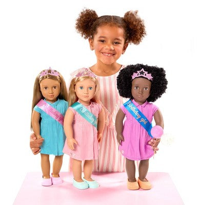 Our Generation Brenna 18" Birthday Party Doll: Blonde Hair, Blue Eyes, Straight Hair, Includes Accessories