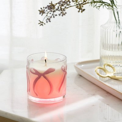 LED Embossed Bow Glass Honeysuckle Daydream Jar Candle Mauve 7oz - Threshold