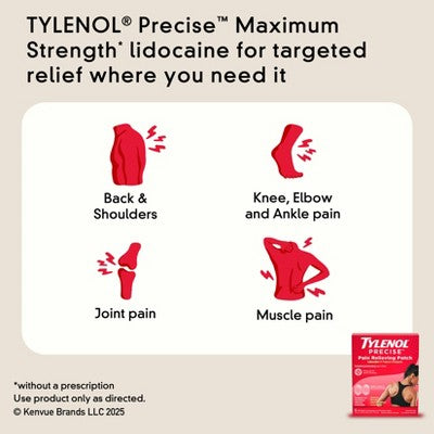 Tylenol Precise Pain Relief Patches - Max OTC Strength Lidocaine - Unscented - 3 Pouches/2ct Each