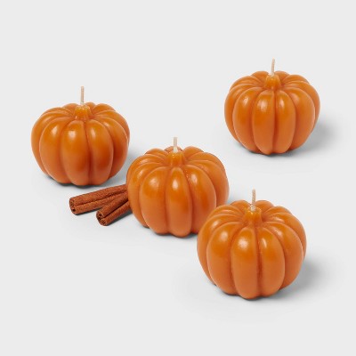 4pk Mini Wax Pumpkin Figural Candle Set Vanilla Pumpkin - Threshold