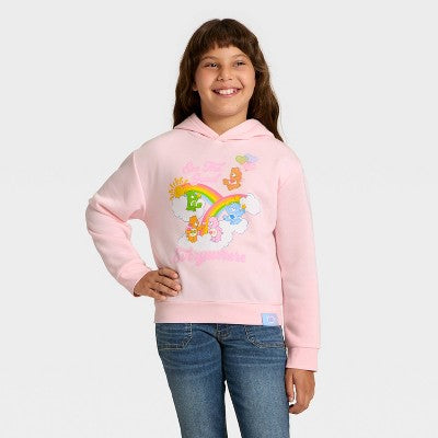 Girls' Care Bears Hooded Fleece Graphic Sweatshirt Light Pink XS