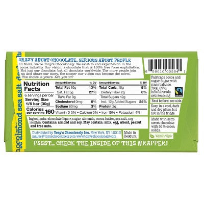 Tony's Almond & Sea Salt Dark Chocolate Bar - 6.35oz