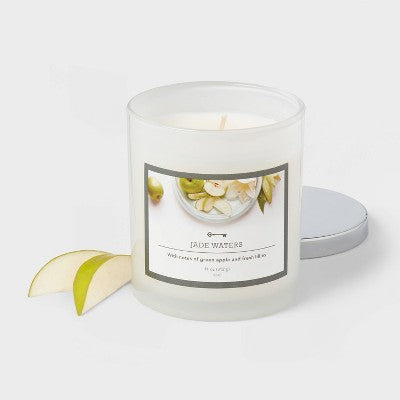 11oz Lidded Glass Candle Jade Waters - Threshold: Scented, Palm & Paraffin Wax, 35hr Burn Time, Musk Jasmine Apple Ocean Aroma