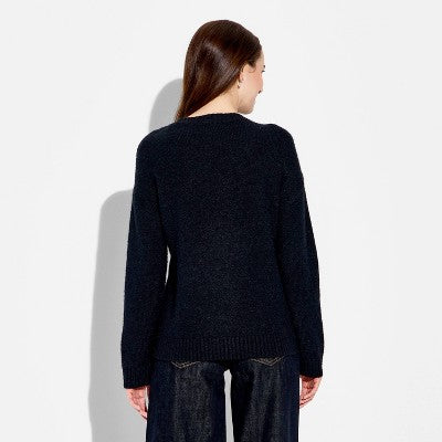 Women's Crewneck Pullover Sweater - Wild Fable Navy Blue Dogs M