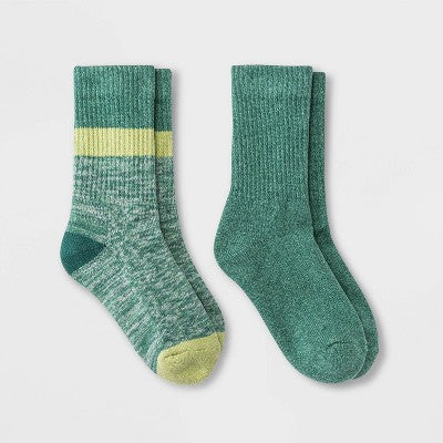 Kids' 2pk Crew Socks - Cat & Jack Green M