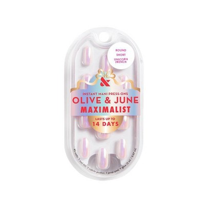 Olive & June Press-On Fake Nails - Maximalist - S Round - Unicorn French - 42ct