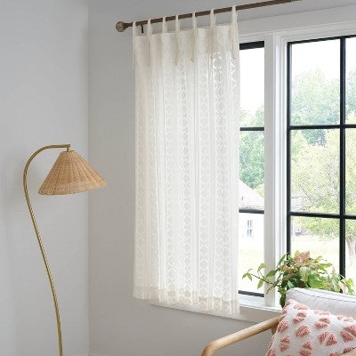 54"x63" Light Filtering Boho Diamond Clip Curtain Panel White - Threshold
