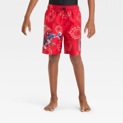 Boys' Solid Spider-Man Swim Shorts - Red S