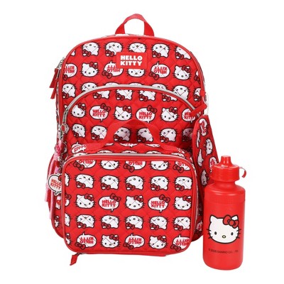 Hello Kitty Sanrio Quilted 16" Backpack 5pc Set - Red