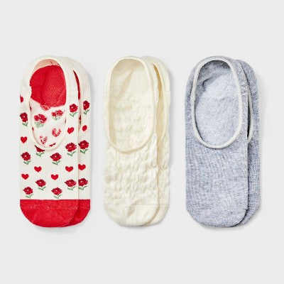 Women's Heart & Flowers Liner Socks - A New Day Red Mix