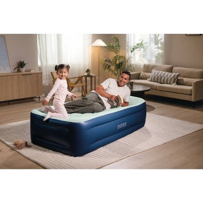 Intex Elevated 18" Pillow Rest Twin Air Mattress with Internal Pump - Off-White/Blue: Includes Storage Bag, Repair Patch, Electric Pump