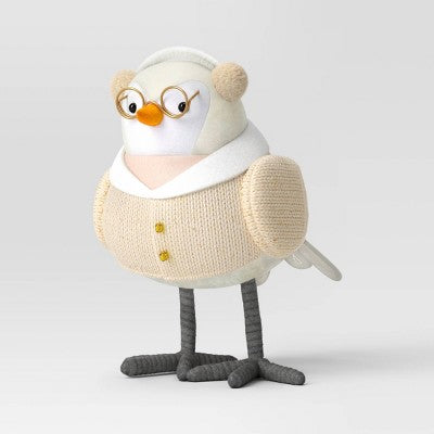 Featherly Friends 'Heiwa' Fabric Christmas Bird Figurine Wearing Glasses and Earmuffs - Wondershop