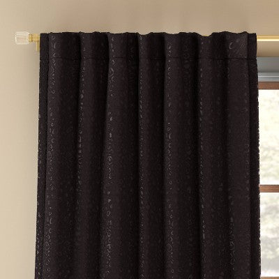 50"x84" Blackout Embossed Velvet Curtain Panel Black - Threshold: Tiger Print, UV Protection, Rod Pocket