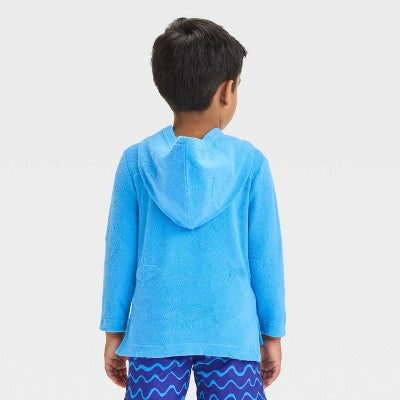 Toddler Boys' Sharks Printed Embossed Pullover Cover Up - Cat & Jack Blue 3T: Front Pocket, Knit