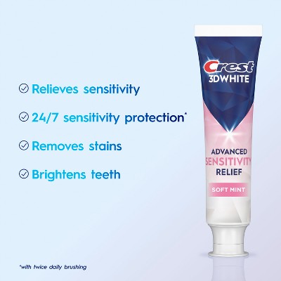 Crest 3D White Advanced Sensitivity Relief Fluoride Whitening Toothpaste - Mint - 3.3oz