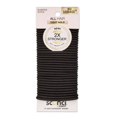 scunci No Damage 2X Stronger Elastic Hair Ties - Black - All Hair - 4mm - 32pcs