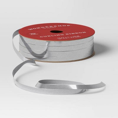3/16" Christmas Curl Ribbon 70' Silver - Wondershop