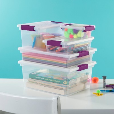 Sterilite 1.9qt Purple Latch Box Clear: Plastic Storage Bin with Lid, Portable, Stackable, Built-In Handles, Universal Use