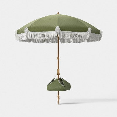 6' Round Beach Umbrella with Fringe Green - Threshold (LOCAL PICKUP ONLY)