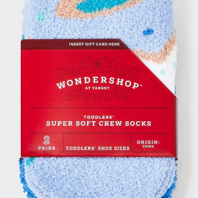 Toddler 2pk Hanukkah Cookies Cozy Crew Socks with Gift Card Holder - Wondershop Light Blue 2T-3T