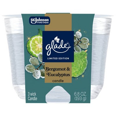 Glade 3 Wick Scented Candle in Glass Jar - Bergamot & Eucalyptus - 6.8oz